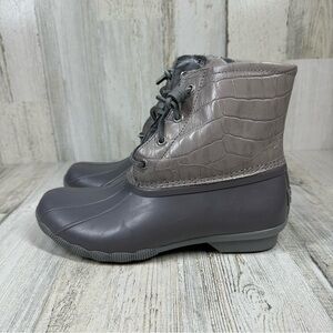 Sperry Saltwater Women's 6.5 Sparkle Lace Up Zip Textile‎ Waterproof Duck Boots